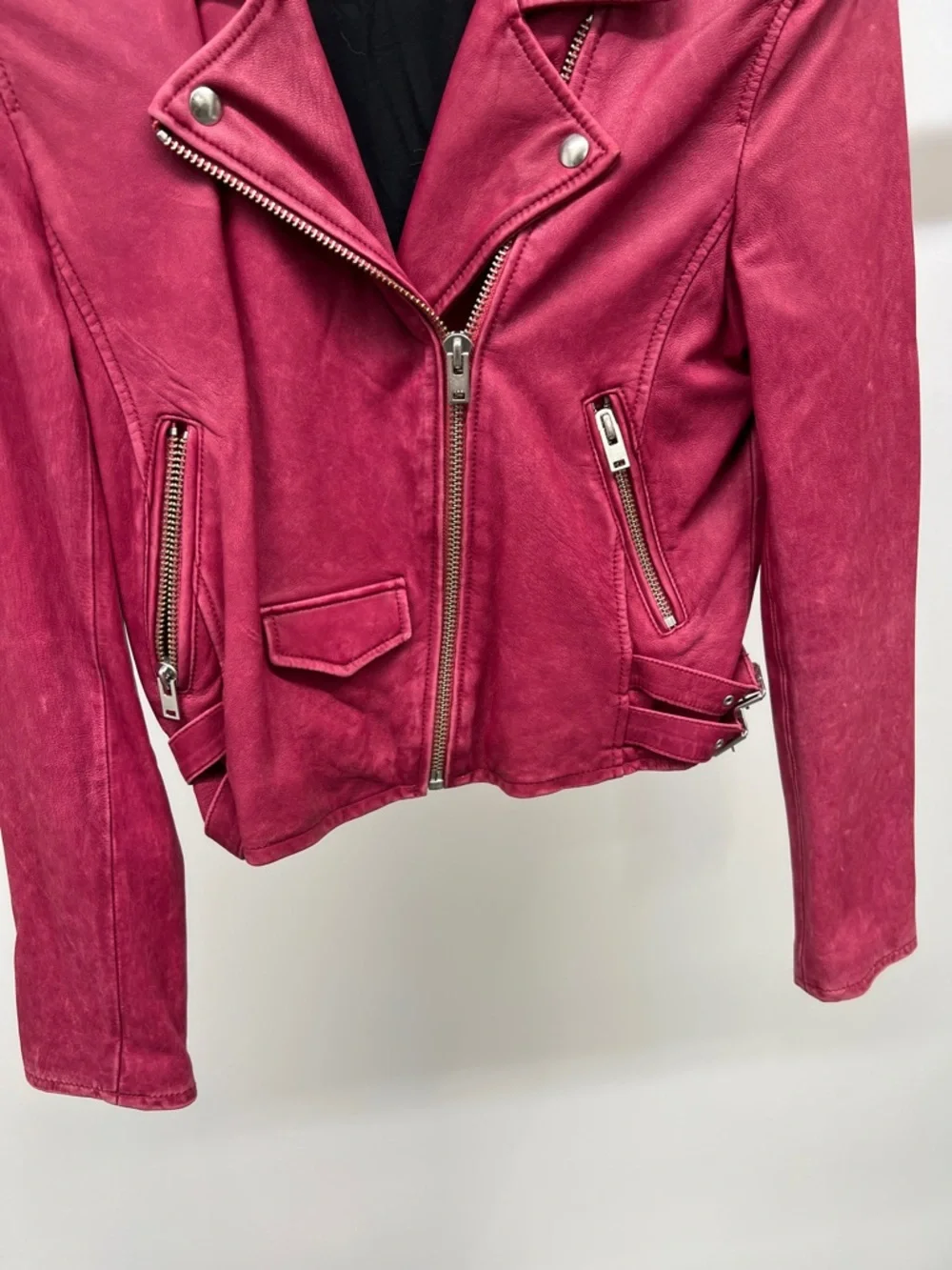 IRO Raspberry Leather Biker Jacket - Picture 3 of 9